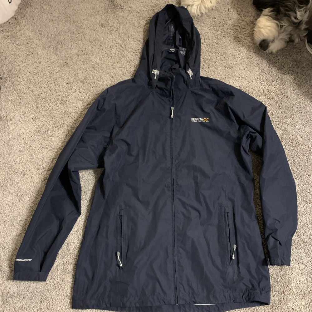 Regatta Great Outdoors Ladies Hooded Rain Coat Navy Blue Hydrafort Size 16